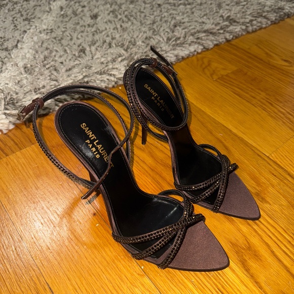 NWOT Saint Laurent Ava sandals in crepe satin with rhinestones - Picture 8 of 13